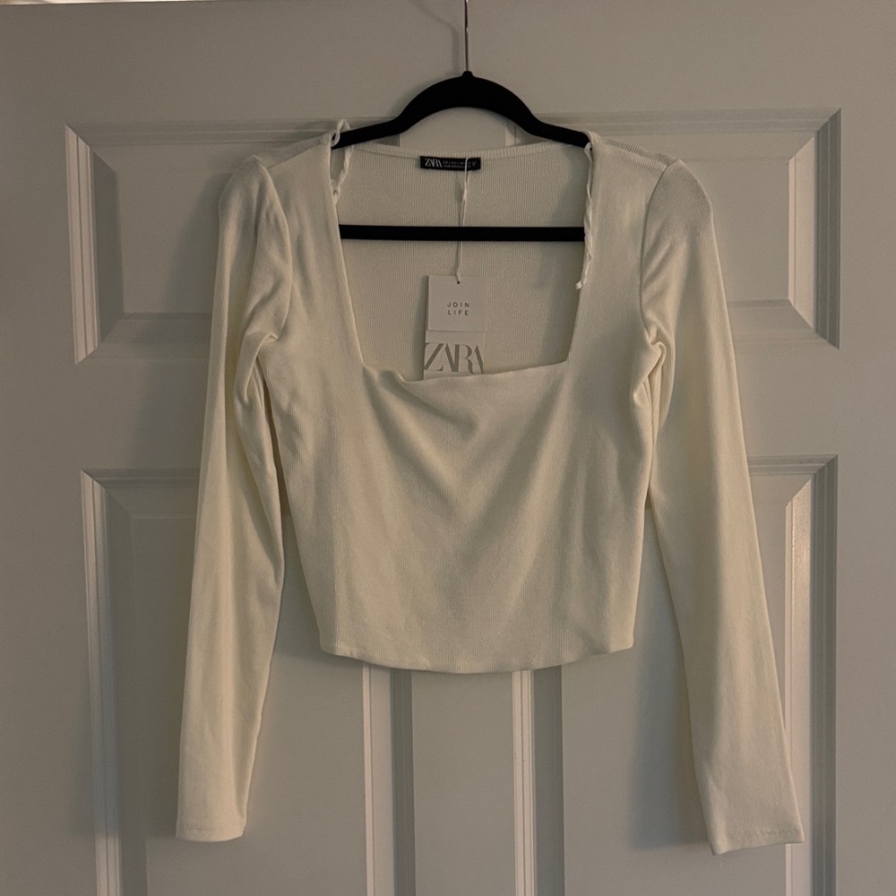 Zara Cream Square Neck Crop Top